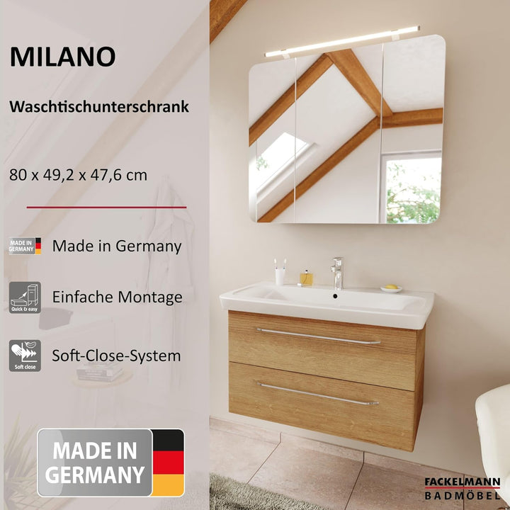 FACKELMANN Milano Waschbeckenunterschrank mit Schubladen – Unterschrank für Waschtisch im Bad (80 cm