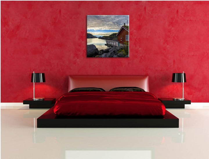 Pixxprint Sonnenaufgang am Fjord Norwegens als Leinwandbild/Grösse: 70x70 cm/Wandbild/Kunstdruck/fer