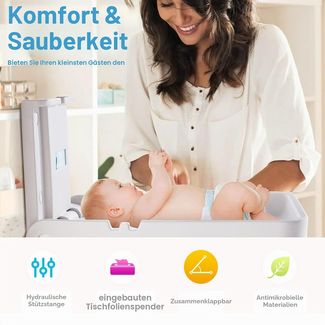 Wandmontierte Wickeleinheit für Babys, Wickeltisch, Wickelstation mit Sicherheitsgurt, Wickeltisch f