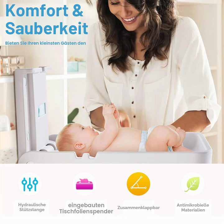 Wandmontierte Wickeleinheit für Babys, Wickeltisch, Wickelstation mit Sicherheitsgurt, Wickeltisch f
