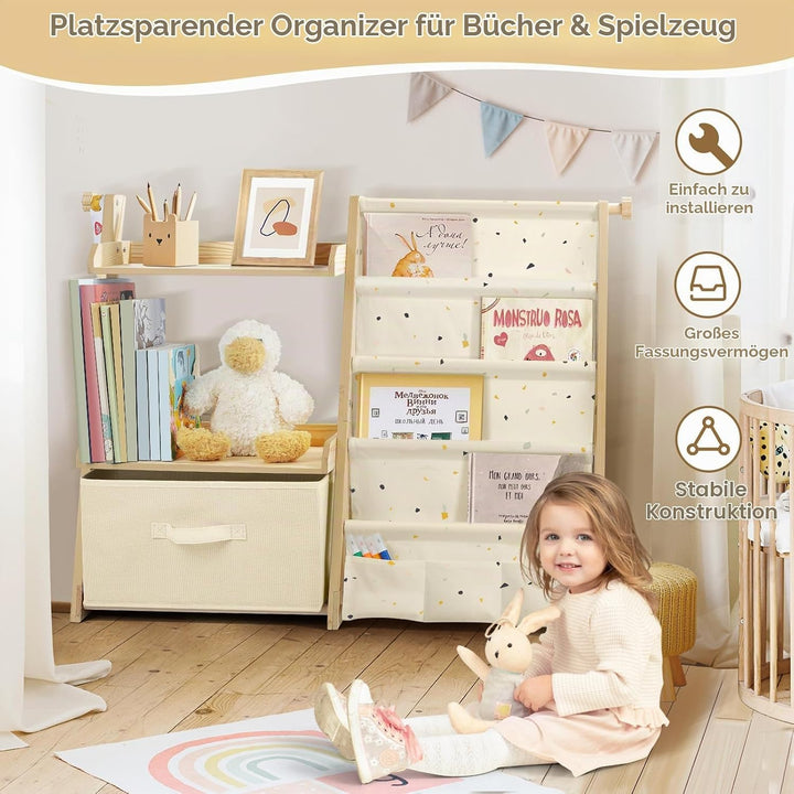 Bücherregal Kinder Kinderzimmer Spielzeug Aufbewahrung mit 4 Regalebenen &amp; Aufbewahrungsbox, Kinderr