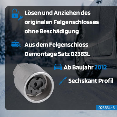 SW-Stahl 02383L-8 Felgenschloss Adapter 528 I geeignet für VW I Felgenschlösser lösen I Radsicherung