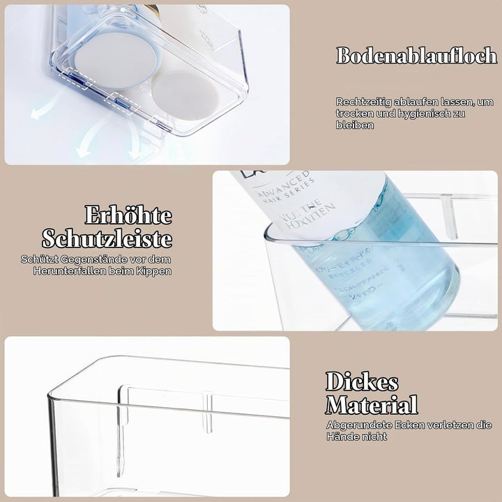 PAVSTINE Duschablage ohne Bohren Transparent, 2 Stück Duschregal Badezimmer Organizer mit Ablauföffn