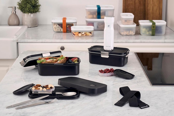 ZWILLING FRESH & SAVE Lunchbox to go inkl. Edelstahl-Besteck, bruchsicher, Vakuumfunktion, Schwarz