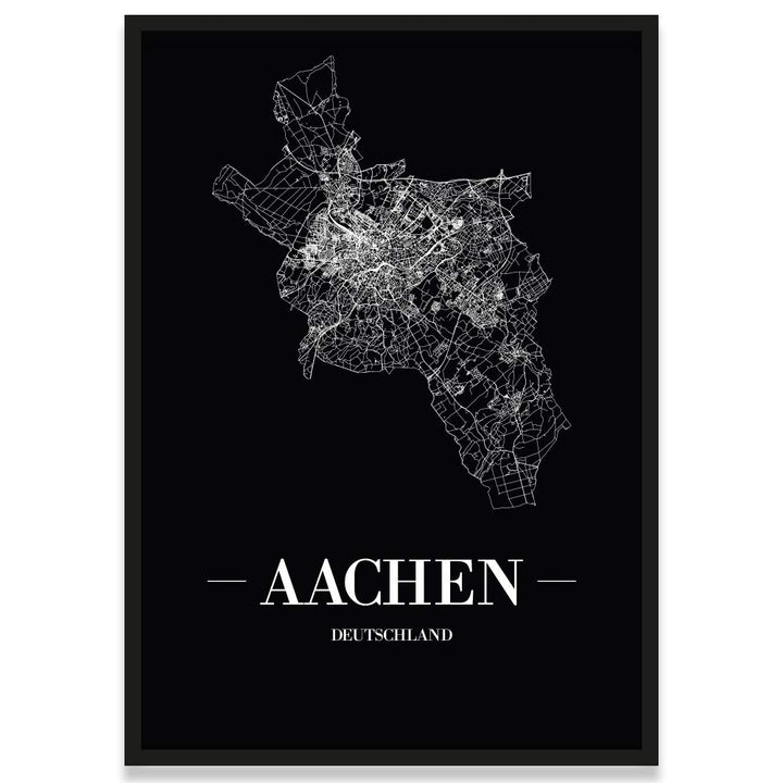 JUNIWORDS Stadtposter, Aachen, Wähle eine Grösse, 21 x 30 cm, Poster mit Rahmen, Schrift A, Schwarz