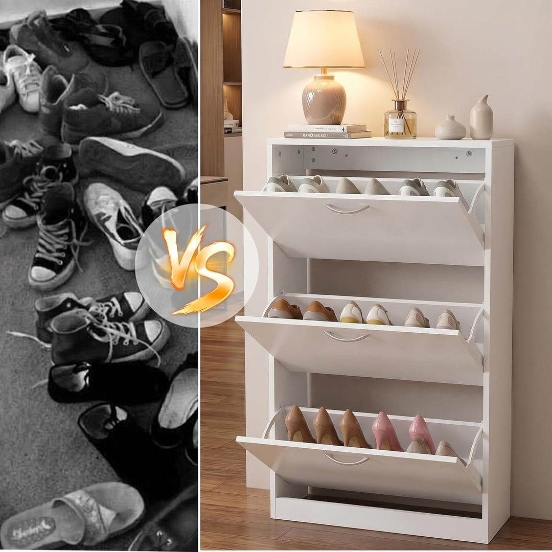 ROCSUMOO Schuhschrank mit 3 klappbaren Schubladen, Freistehender Schlanker Schuhaufbewahrungsorganiz