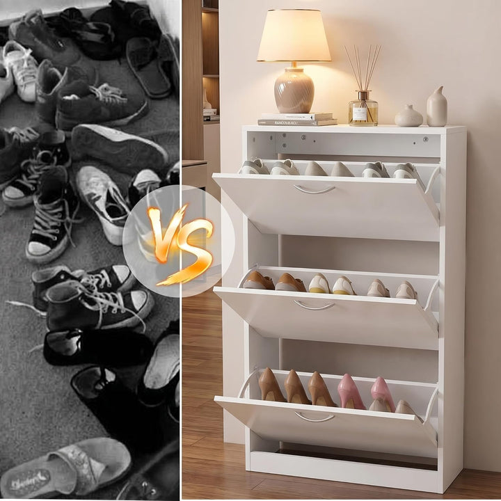 ROCSUMOO Schuhschrank mit 3 klappbaren Schubladen, Freistehender Schlanker Schuhaufbewahrungsorganiz