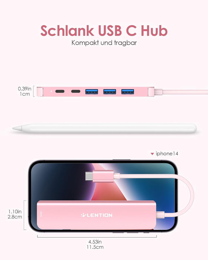LENTION USB C Hub mit 4K@60Hz HDMI, 100W PD, USB-C Datei, USB 3.0, Multiport Adapter kompatibel 2025