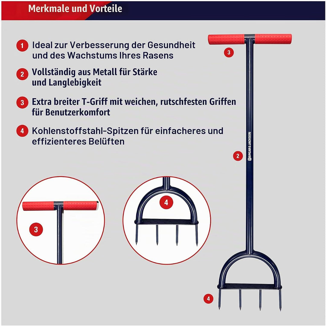 Spear &amp; Jackson 4852LSA Rasenlüfter mit Spikes – Vollmetall-Ausführung mit Carbonstahl-Spitzen, brei