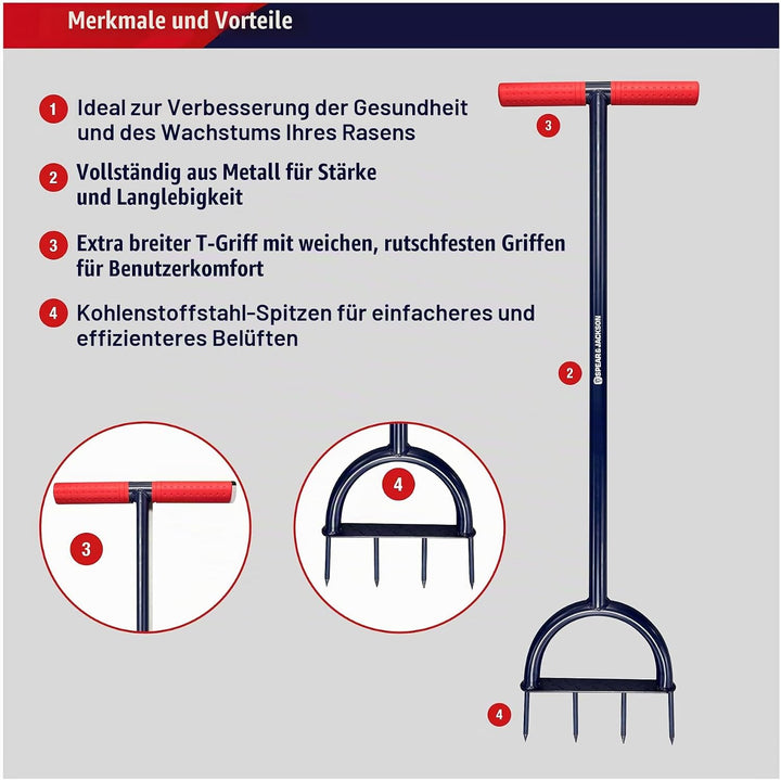 Spear &amp; Jackson 4852LSA Rasenlüfter mit Spikes – Vollmetall-Ausführung mit Carbonstahl-Spitzen, brei