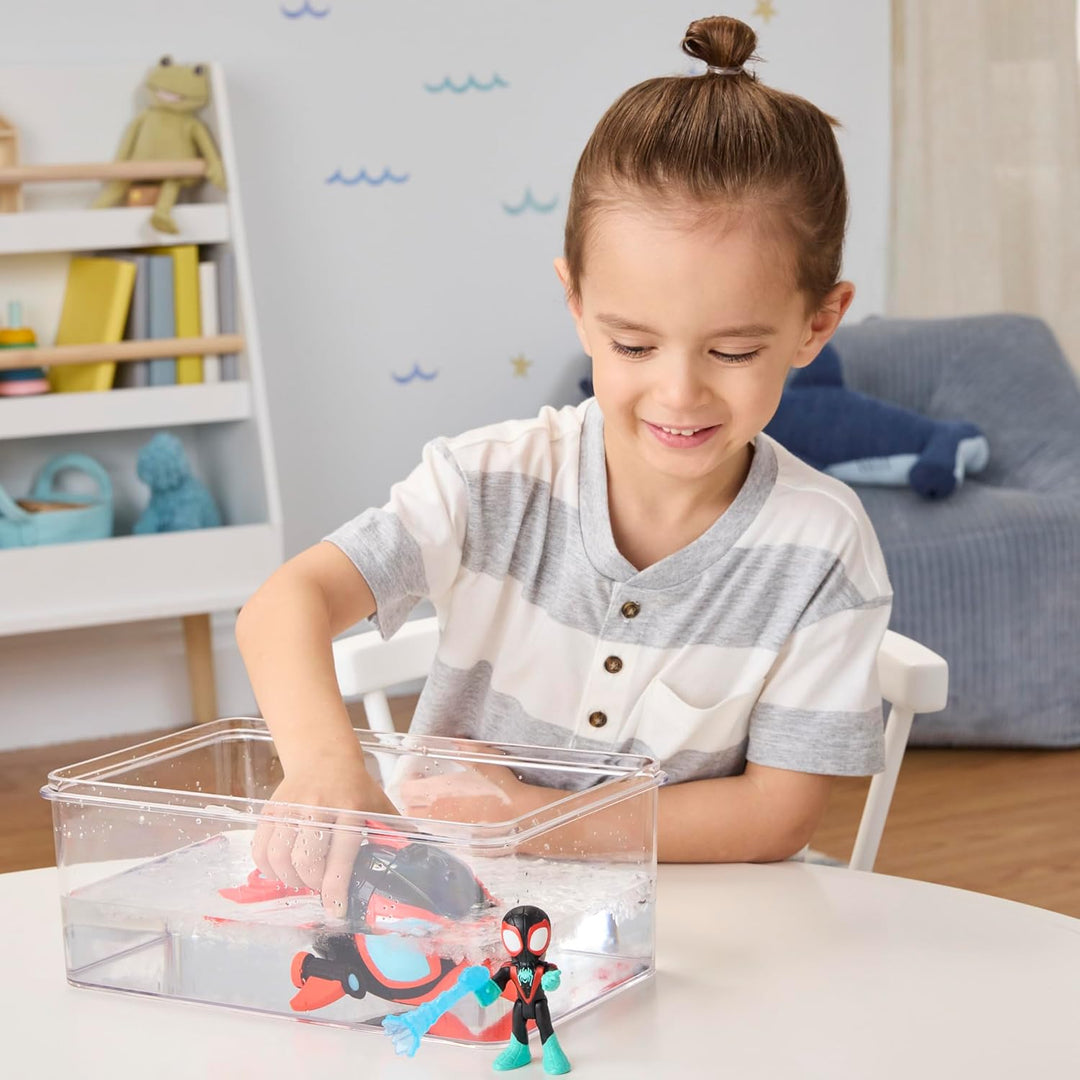 Marvel Spidey und Seine Super-Freunde – Water-Webs Spielzeug mit 7,6cm Miles „Spin“ Morales Figur &