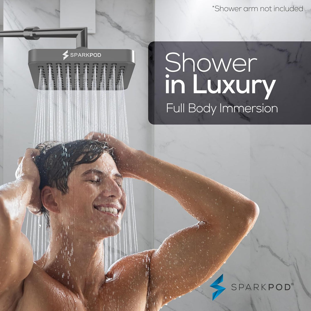 SparkPod Fixed Shower Head - High Pressure Rain - Luxury Modern Look - Easy Tool Free Installation -