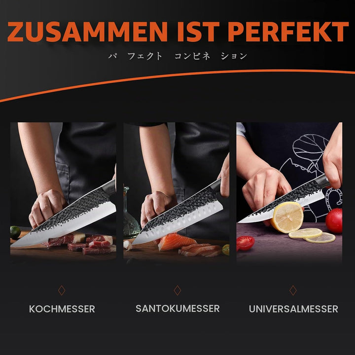 Purple Dragon Kochmesser-Set-3-teilig Professionell Messerset Küchenmesserset mit ergonomischem Grif