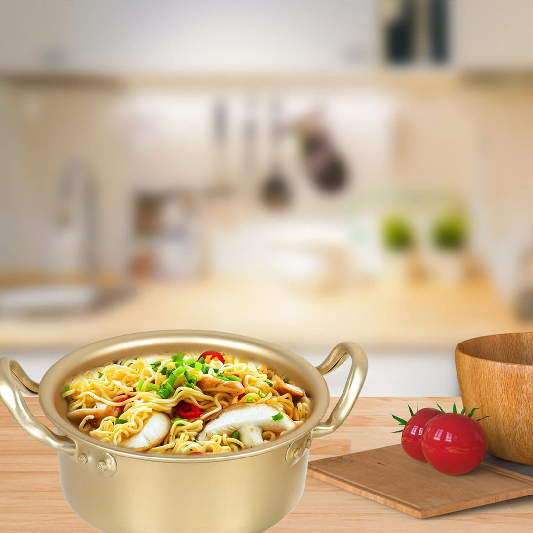 YARNOW Double Ears Nudeltopf 1 Set Koreanische Ramen Topf Aluminium Kochtopf mit Deckel Löffel Stäbc