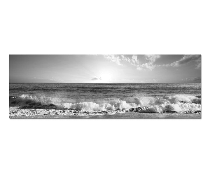 Paul Sinus Art Leinwandfoto als Panorama SCHWARZ/Weiss 120x40cm Meer Strand Wellen Sonnenuntergang W