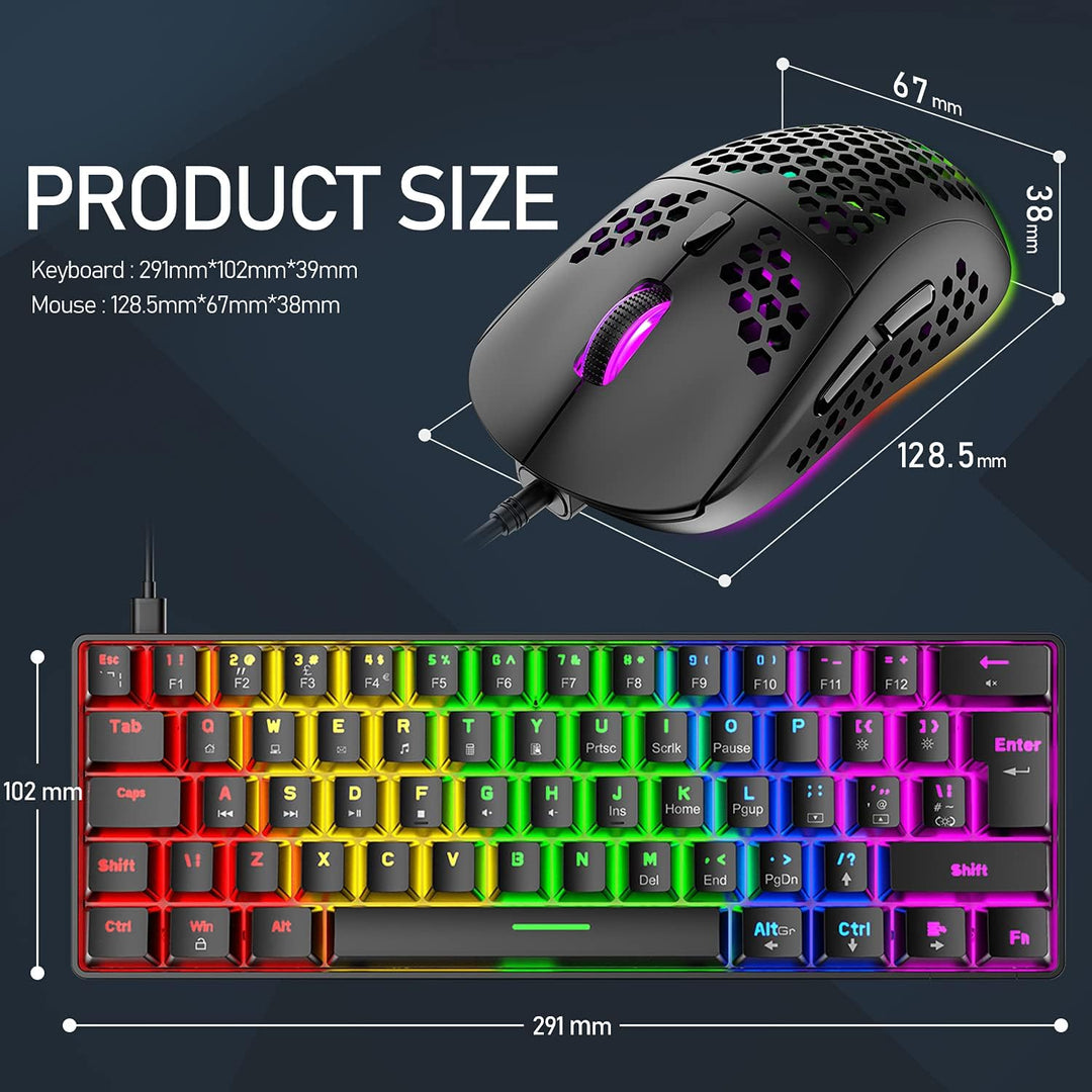 60% UK-Layout Kabelgebundene Gaming-Tastatur und -Maus 62Keys kompakte mechanische Tastatur, 19 Rege