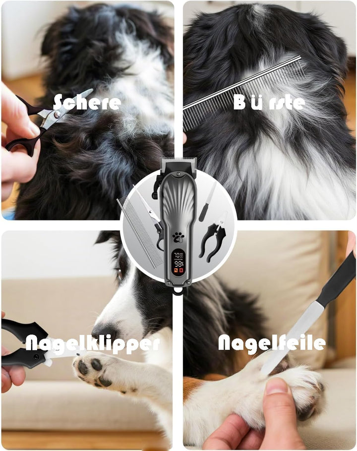 Hundeschermaschine Profi für Dichtes Fell, Schermaschine Hund, Tierhaarschneidemaschine mit LED-Anze