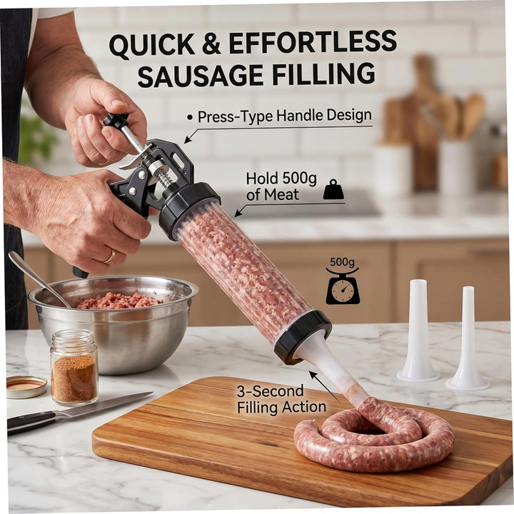 Jerky Gun für Hackfleisch, manuelle Wurstfüllmaschine – tragbarer Wurstbereiter mit Druckfunktion un