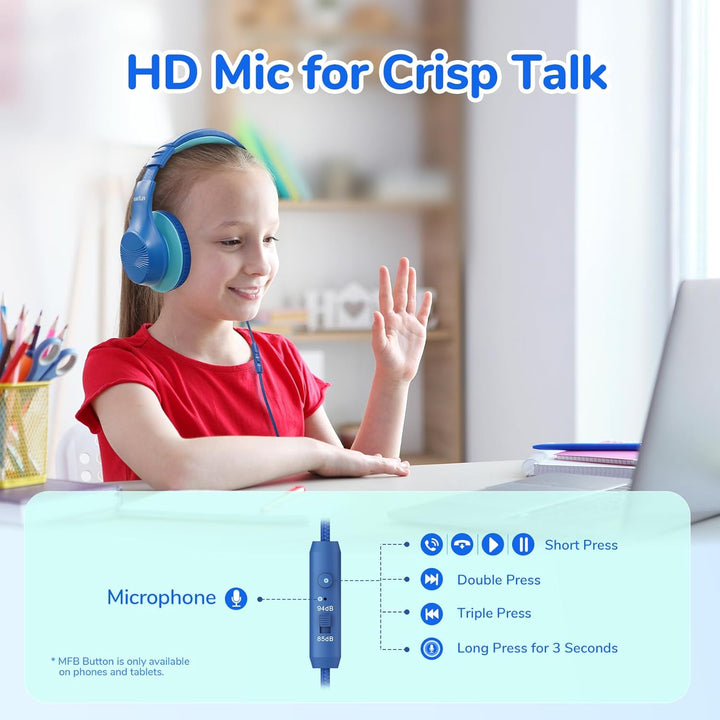 EarFun Kinder Kopfhörer, Over-Ear Kopfhörer für Kinder mit Kabel, 85/94dB Lautstärkenbegrenzer, Falt