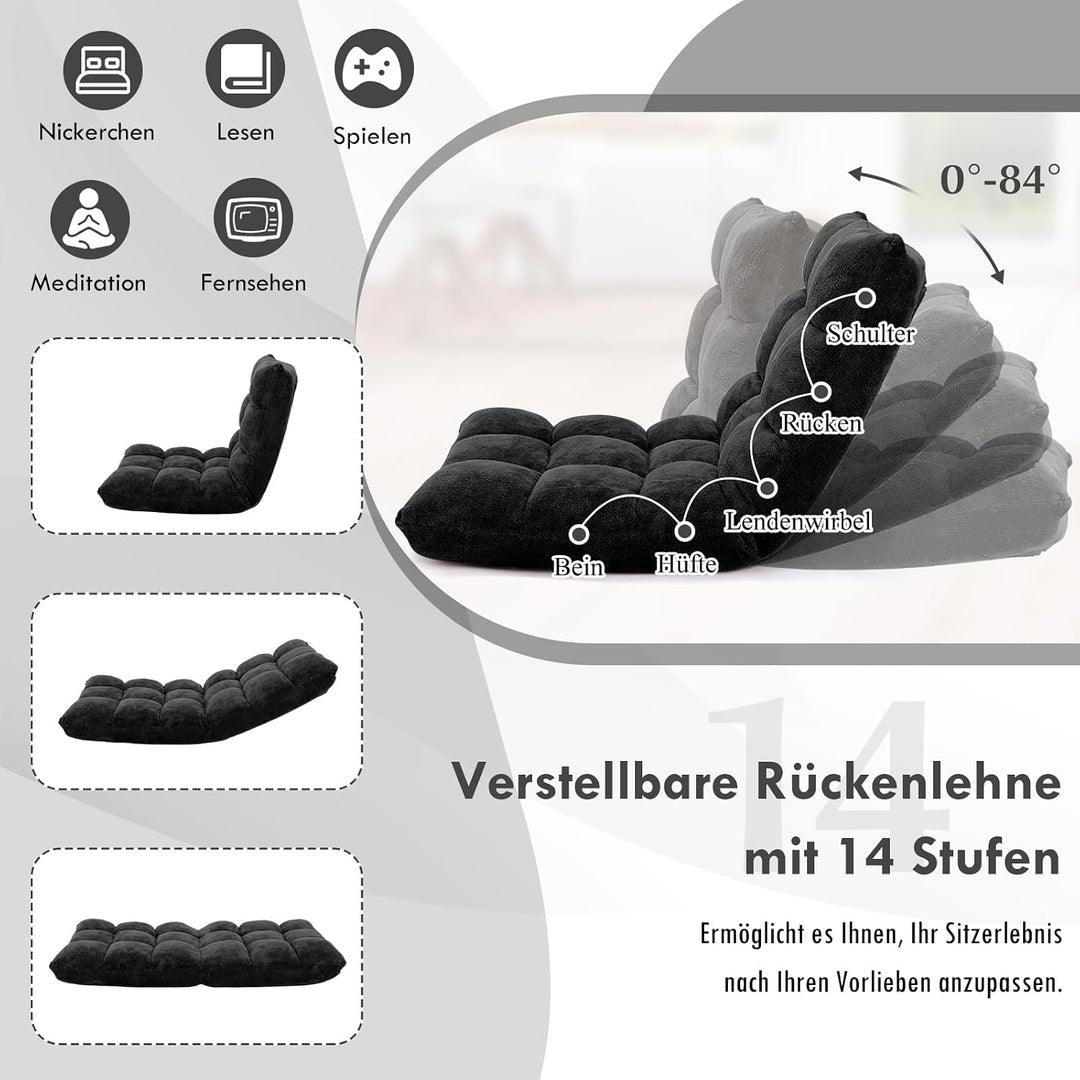 RELAX4LIFE Bodenstuhl Klappbar, Bodensessel mit Verstellbarer Rückenlehne &amp; Liegefunktion, Bodensitz