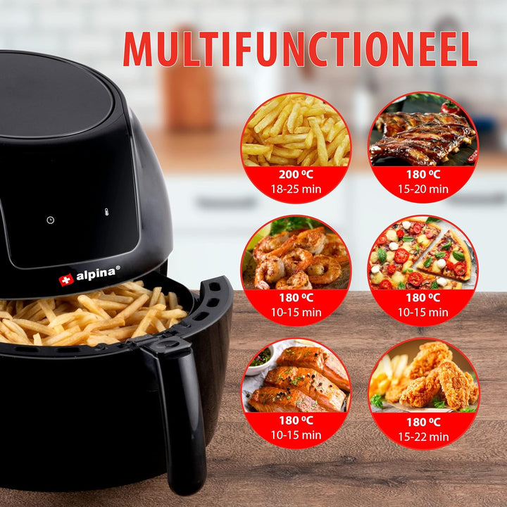 alpina Heissluftfritteuse - 5 Liter - 230V - Airfryer - Digitaler Touchscreen - Huhn, Gemüse, Brot,