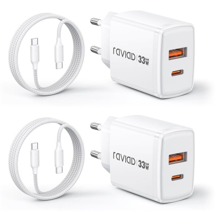 RAVIAD 33W USB C Ladegerät GaN Netzteil 2-Pack, 2-Port [USBC + USBA] PD Schnellladegerät mit USB C K