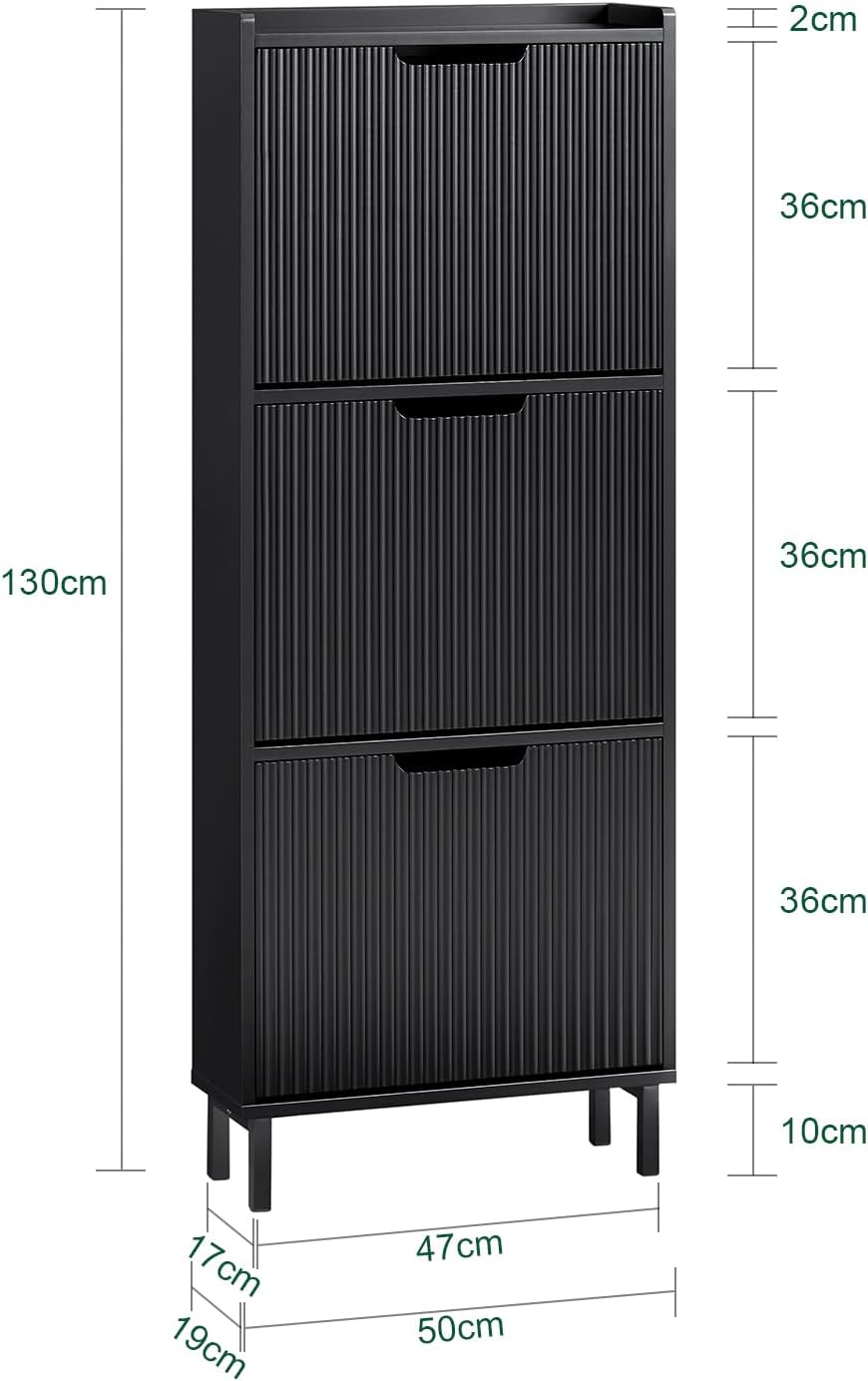 SoBuy Schuhschrank schmal mit 3 Klappen Platzsparender Schuhkipper Hoch Kommode Schuhregal geschloss