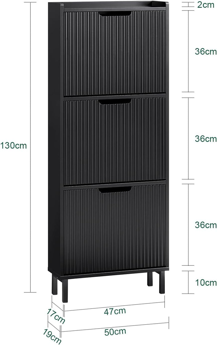SoBuy Schuhschrank schmal mit 3 Klappen Platzsparender Schuhkipper Hoch Kommode Schuhregal geschloss