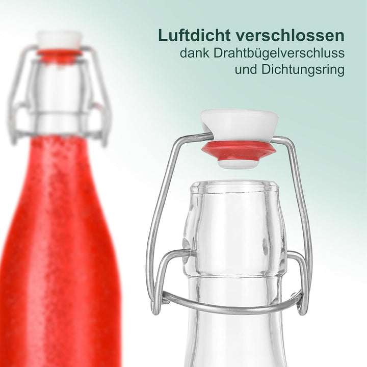 Relaxdays Flaschen zum Befüllen, 6er Set, 250 ml, Bügelverschluss, Glasflasche für Öl, Essig, Schnap
