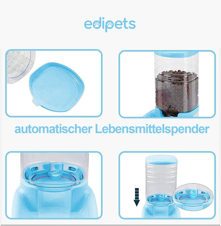 Edipets, Automatischer Futterspender Katze, Hunde, 2 Einheiten, 3.8L, Futter- und Wasserspender für