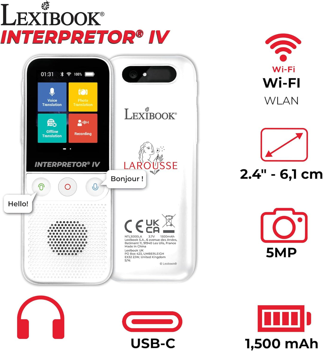 Lexibook, Larousse, Interpretor IV®, Sprachübersetzer 138 Sprachen, Sprach- und Fotoübersetzung, 15
