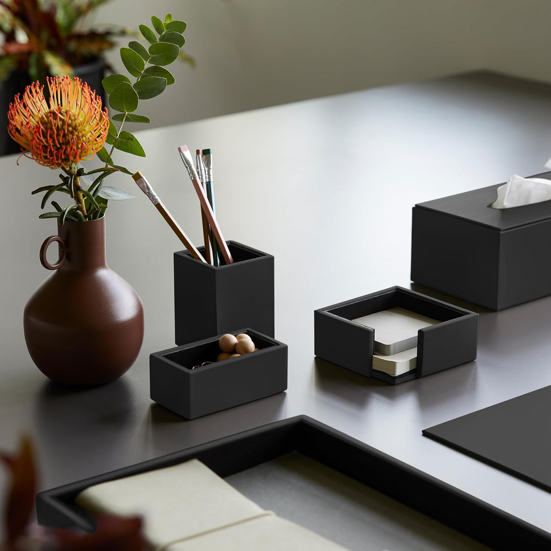 Eglooh - Minerva - Notizzettel Box Leder Schwarz - Zettelbox, Notizklotz, Zettelkasten für Schreibti