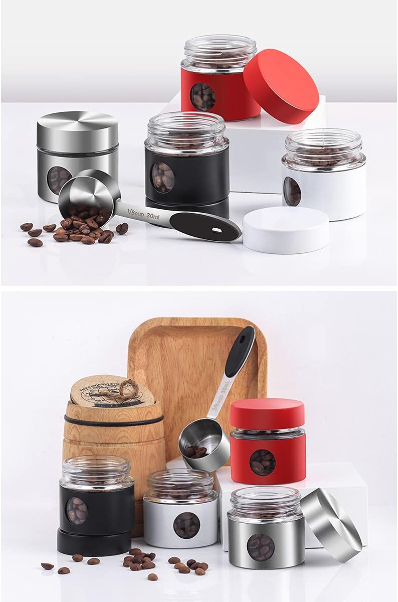 Kaffeedose, Reisedose, Mini-Frischhaltedose, luftdicht, Edelstahl und Glas, ideal für Kaffeebohnen u