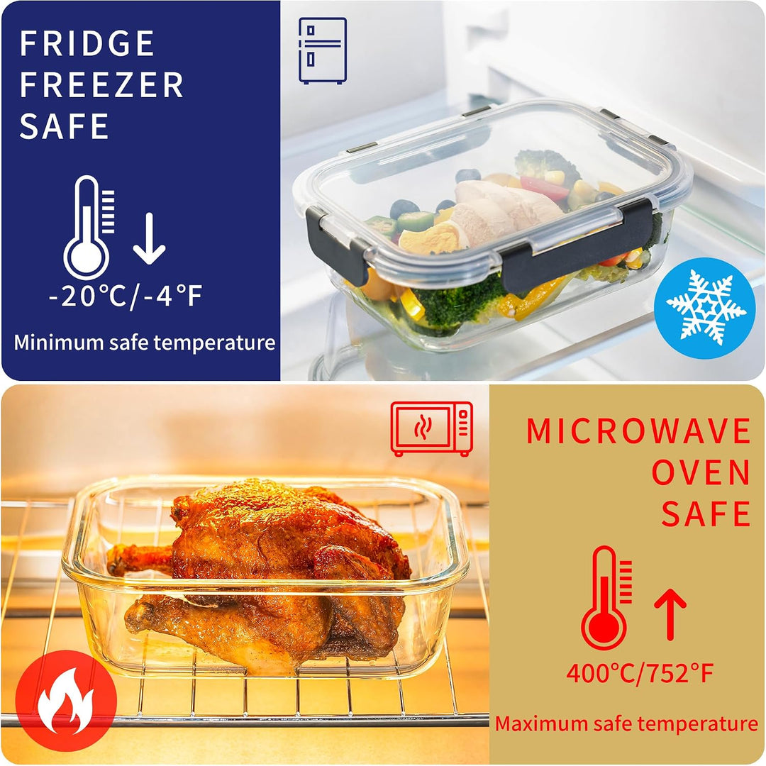 MFY 5er-Set 1040ml Meal Prep Boxen Glas Frischhaltedosen Glas mit Deckel, Glasbehälter mit Deckel Se