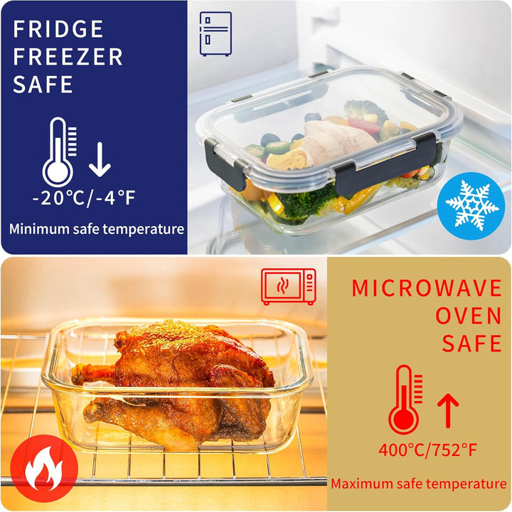 MFY 5er-Set 1040ml Meal Prep Boxen Glas Frischhaltedosen Glas mit Deckel, Glasbehälter mit Deckel Se