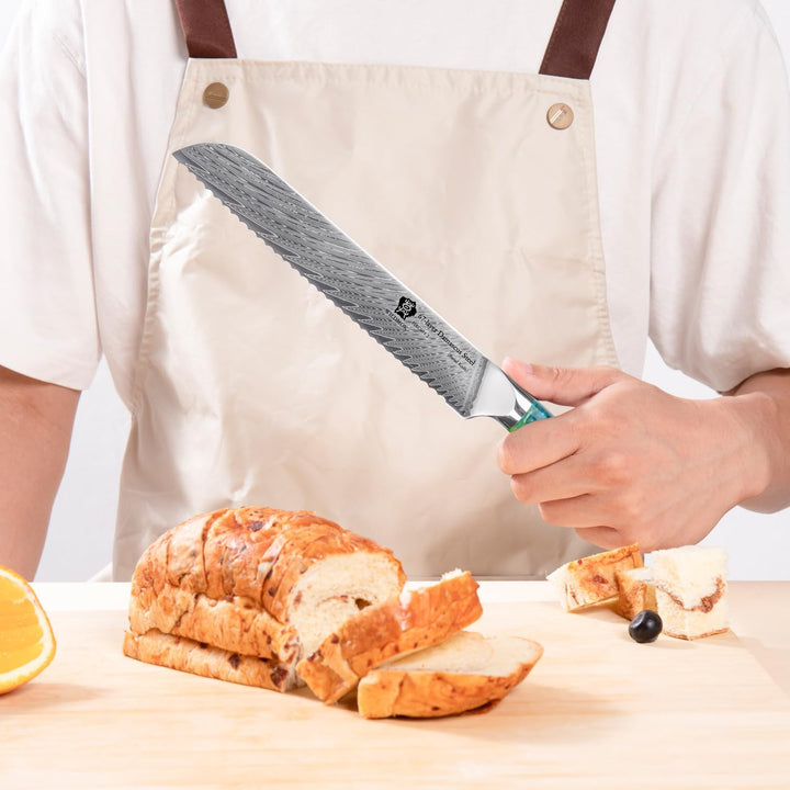WILDMOK Brotmesser mit Wellenschliff, 20cm, robuster und langlebiger Harzgriff, Brotmesser aus 67 Sc