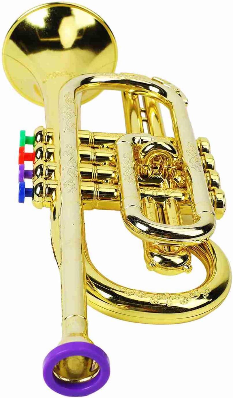 Ejoyous Goldene Trompete, Kindertrompete pädagogisches Musikinstrument mit 4 farbigen Tasten für rea