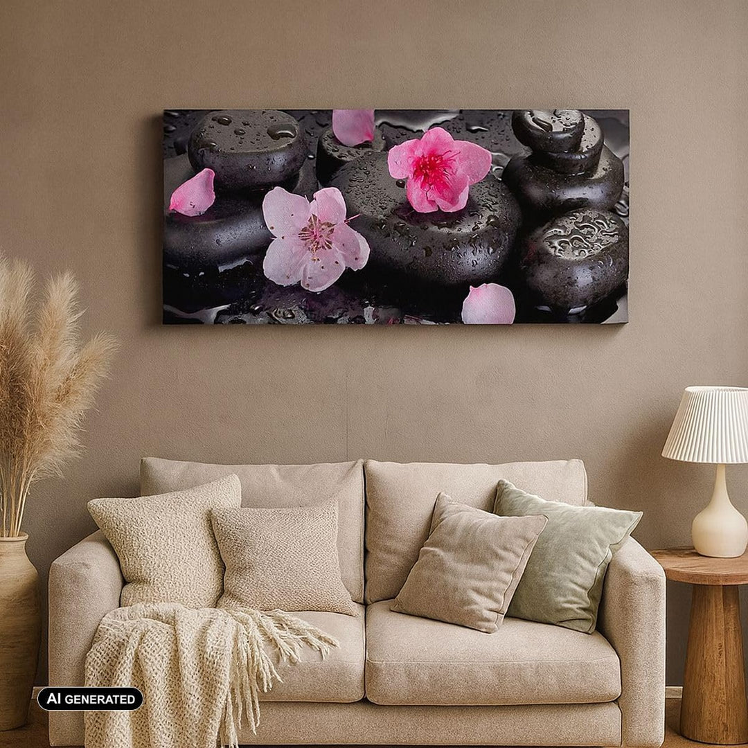Wandbilder Dekoration Wohnzimmer Blumen Steine Tropfen Spa Panorama Bilder auf Leinwand 120x50cm Lei