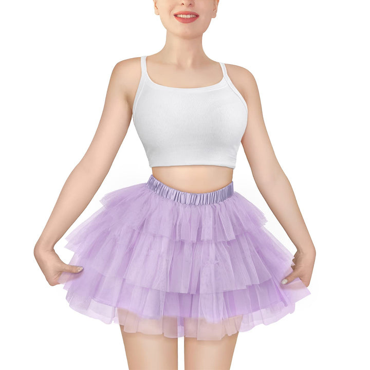 LittleForBig Damen Mesh Tüll Puffy Petticoat Tutu Ballett Bubble Rock Kurzer Ballerina Rock, Lila