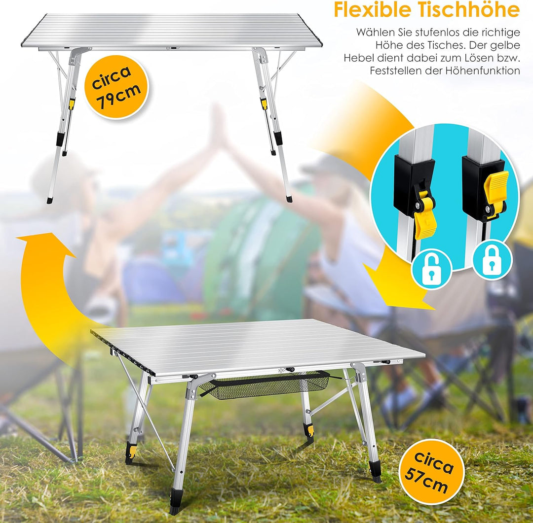 KESSER® Campingtisch faltbar Klapptisch mit Aluminiumrahmen Aufrollbare Tischplatte Falttisch klappb