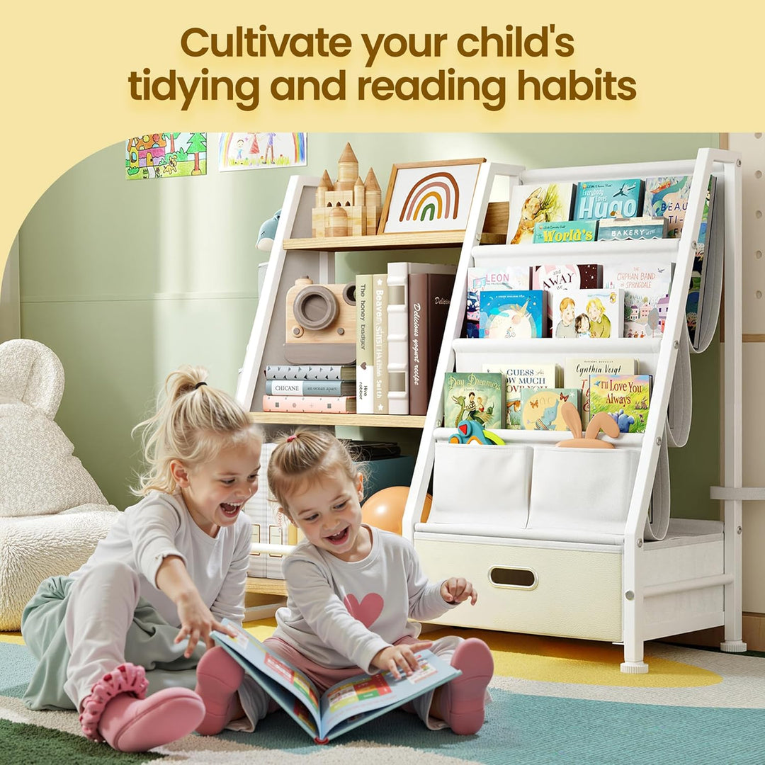 GoTiling Kinder Bücherregal Kinderzimmer Spielzeugregal: Bücherregal mit 1 Aufbewahrungsboxen und 3