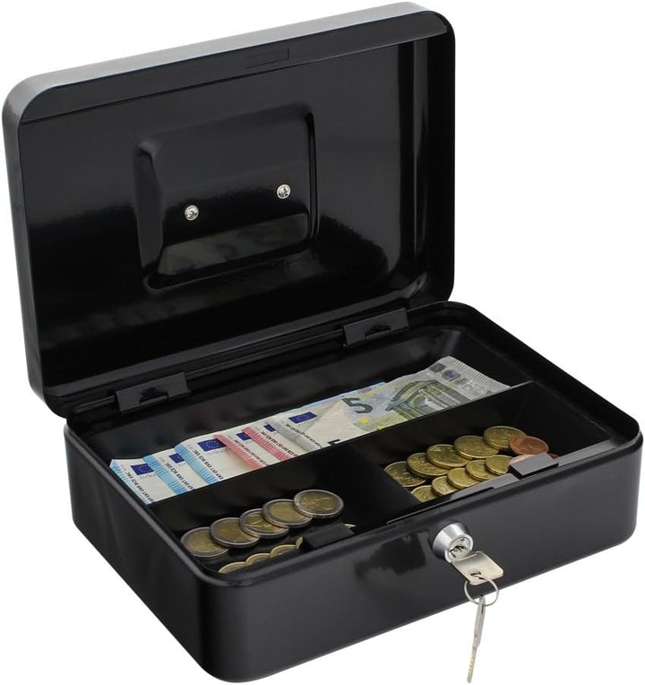 Rottner Geldkassette HomeStar Cash 3 schwarz Stahlblech herausnehmbarer Kleingeldeinsatz Griff Zylin