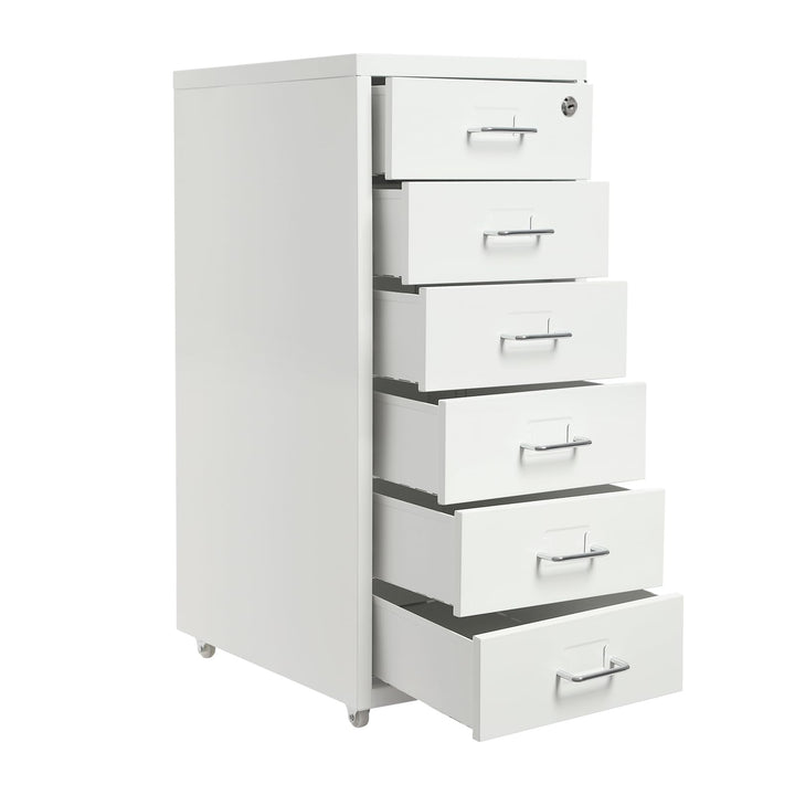 Rollcontainer, Aktenschrank mit 6 Schubladen, Büroschrank mit Rollen, Metall Schreibtisch Unterschra