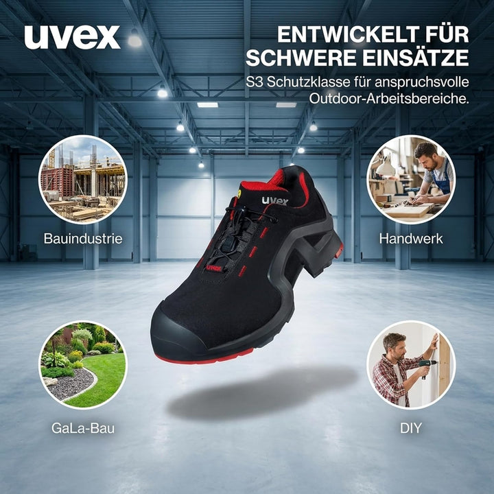 Uvex 1 X-Tended Support Arbeitsschuhe - S3-Sicherheitsschuhe für Damen &amp; Herren - Rot-Schwarz 35 EU