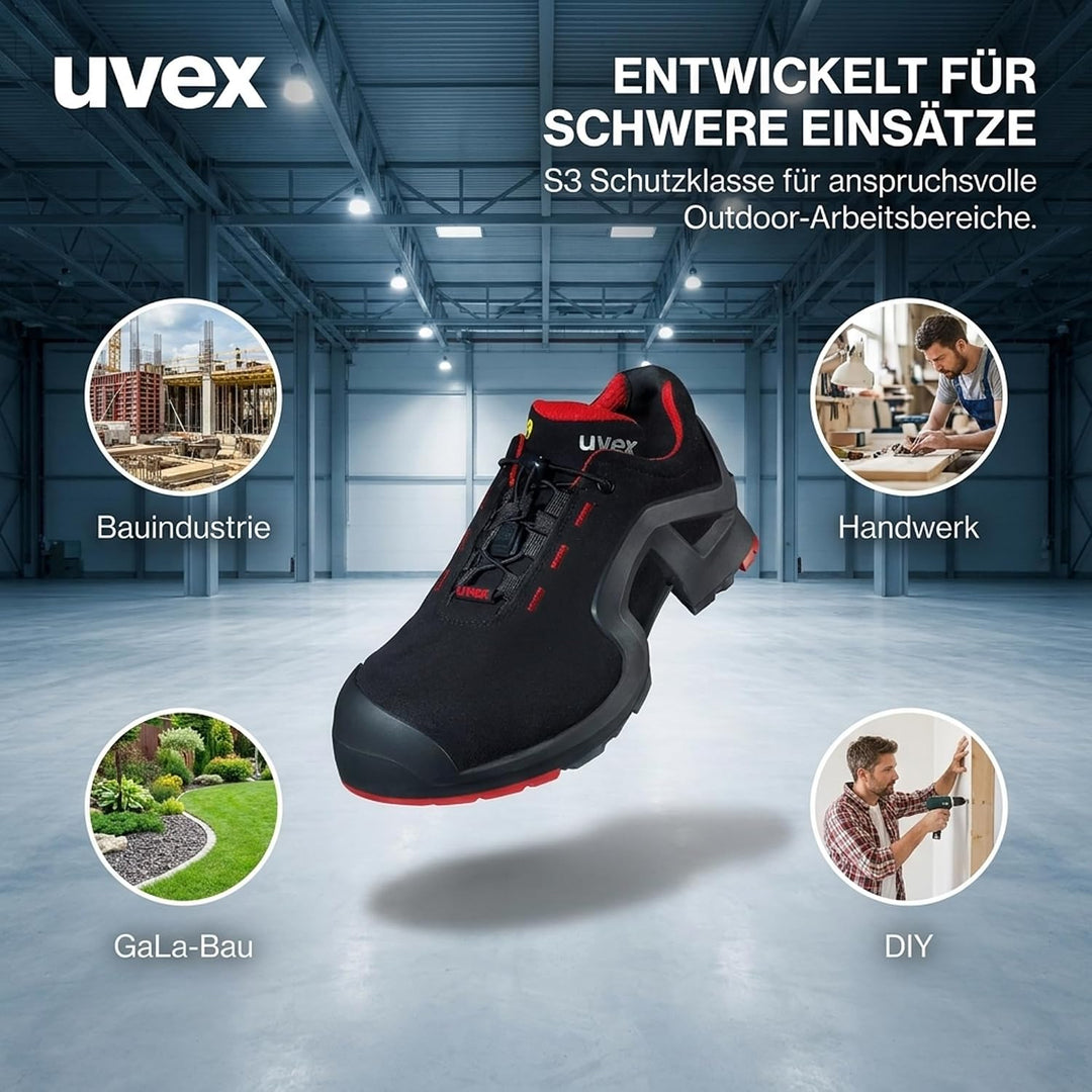 Uvex 1 X-Tended Support Arbeitsschuhe - S3-Sicherheitsschuhe für Damen &amp; Herren - Rot-Schwarz 35 EU
