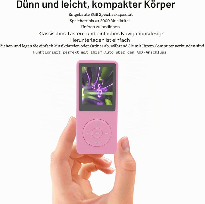 8 GB MP3 MP4 Player, Tragbarer Musik Player mit 1,8 Zoll TFT HD Bildschirm, Sportmusik Player mit Ko