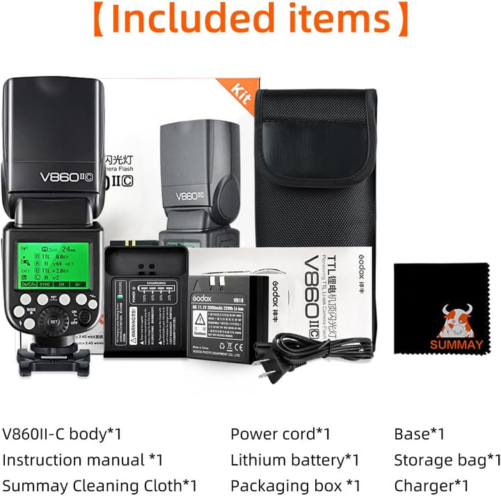 GODOX V860II-C Speedlite HSS 1/8000S GN60 2000mAh Wiederaufladbare Akku TTL Kamera Blitz Blitzgerät