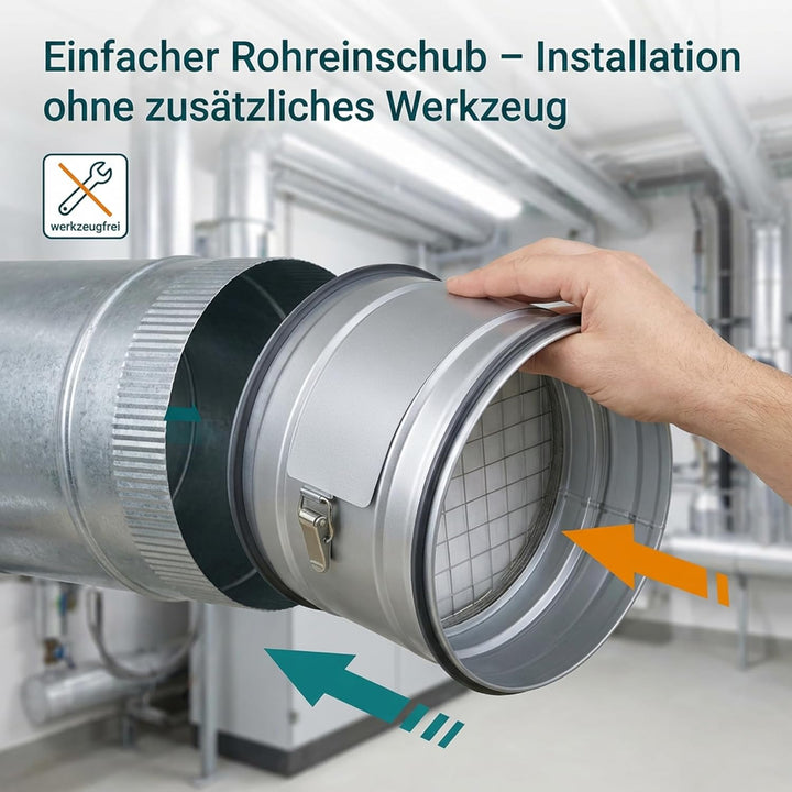 Easy Act Grobstaubfilter rund Ø 200 mm für Zuluft, Rohrfilter aus verzinktem Stahl zur Grobpartikel-