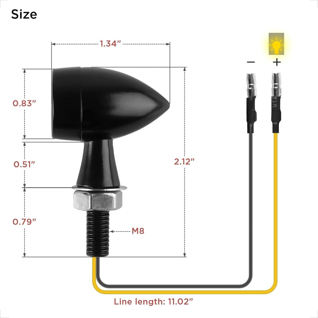 evermotor Universal 12V 4 Stück E24 Mini Motorrad LED Blinker Bullet Zinklegierung im Feinguss IP67
