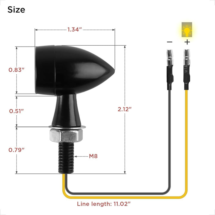 evermotor Universal 12V 4 Stück E24 Mini Motorrad LED Blinker Bullet Zinklegierung im Feinguss IP67